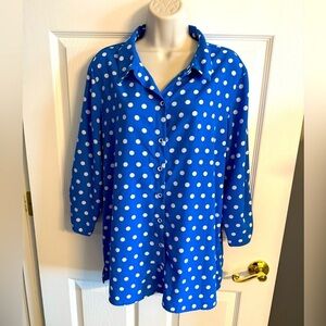 Susan Graver Blue and White Polka Dot Blouse
